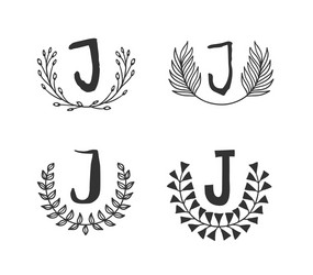 hand drawn set monogram objects for design use vector image