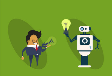 Robot giving business man light bulb new creative vector