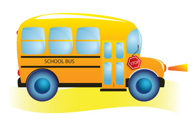 Cartoon compact yellow school bus with big windows