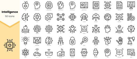 set of intelligence icons simple line art style vector