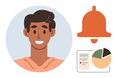 smiling adult with notifications icon and data vector image