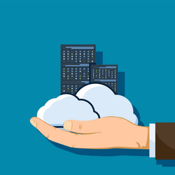 man holds in his hands a server for data storage vector image
