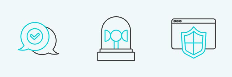 set line browser with shield check mark in speech vector image
