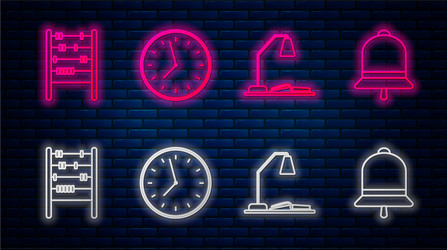 set line clock workplace with table lamp and open vector image