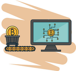 Bitcoin mining from computer and cart wagon vector