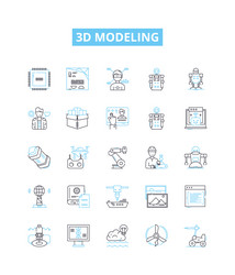 3d modeling line icons set modelling vector image