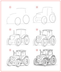 page shows how to learn draw sketch tractor vector image