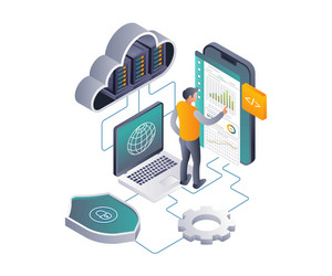 analyzing data security in cloud server vector image