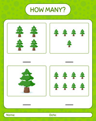 how many counting game with pine tree worksheet vector image