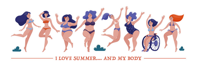 Horizontal banner with women dancing in bikini vector