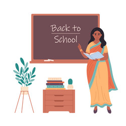 Indian female teacher at classroom near blackboard vector