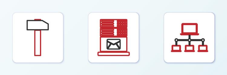set line computer network hammer and mail server vector image