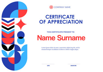 certificate of appreciation with geometric pattern vector image