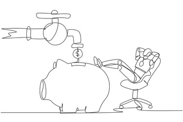 single continuous line drawing a robot sit relax vector image