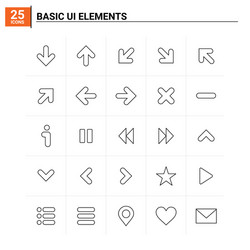 25 basic ui elements icon set background vector image