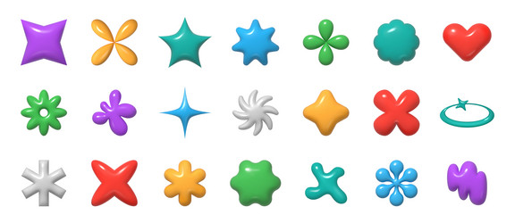 3d abstract shapes y2k inspired realistic forms vector image