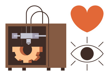 3d printer crafting object with heart and eye vector image