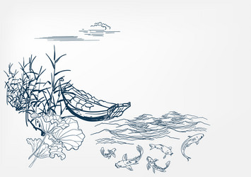 japanese sketch design background hand drawn ink Vector Image