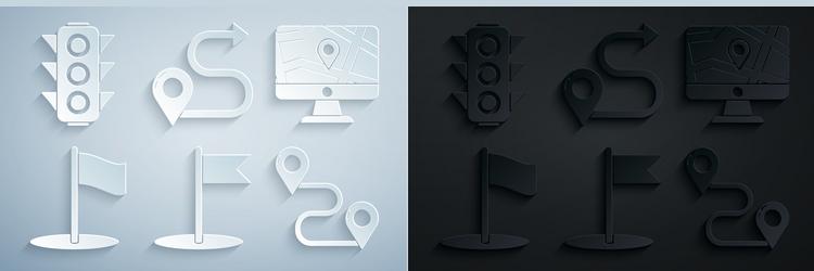 set flag monitor and folded map with location vector image