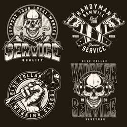 Blue Collar Work Emblem Set Vector Image