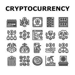 cryptocurrency mining blockchain icons set vector image
