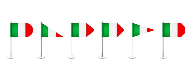 realistic various italian table flags on a chrome vector image