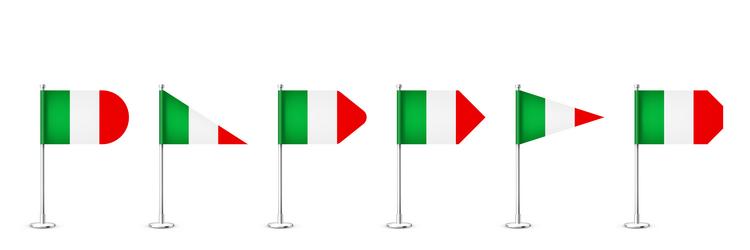 Realistic various italian table flags on a chrome vector