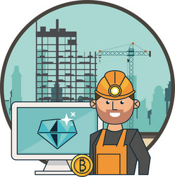 bitcoin mining computer and worker vector