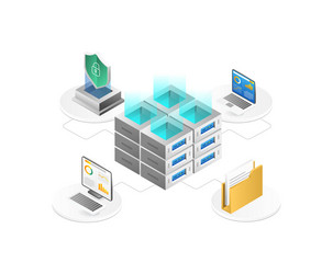 Isometric cloud computing concept vector