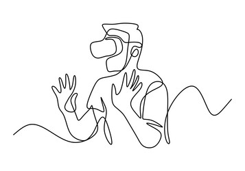 Man in glasses device virtual reality continuous vector