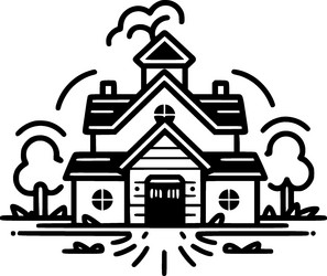 Farmhouse - black and white isolated icon vector