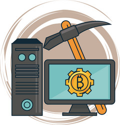 Bitcoin mining from computer and pick tool vector