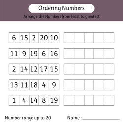 Ordering numbers worksheet number range up to 20 vector