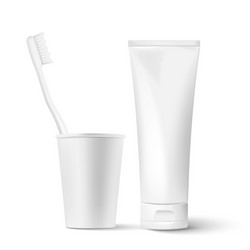 realistic pair toothbrushes in a glass vector