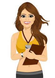 Female Fitness Trainer Writing on Clipboard Vector Image