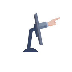 Finger points out of computer monitor vector