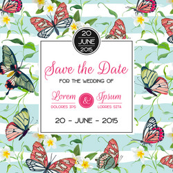 Tropical Butterfly Wedding Card Vector Image