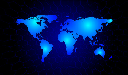 Abstract world map on a background of hexagons vector