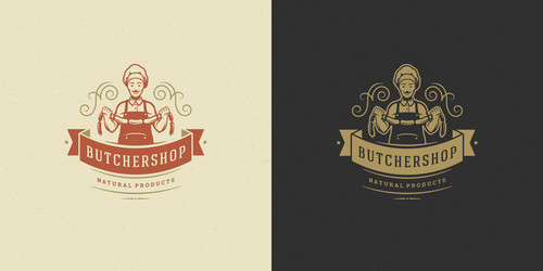 Butcher shop logo chef holding vector