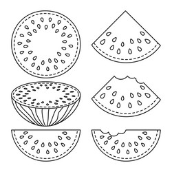 Black and white watermelon collection of 6 vector