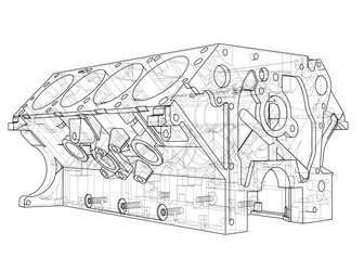 Engine block sketch rendering of 3d vector