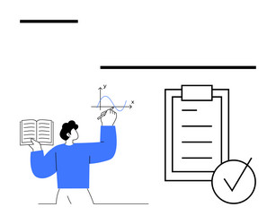 person analyzing math graph with open book vector image
