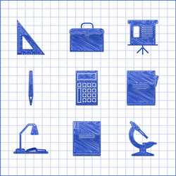 set calculator notebook microscope workplace vector image