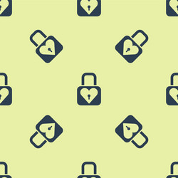 Blue lock and heart icon isolated seamless pattern vector