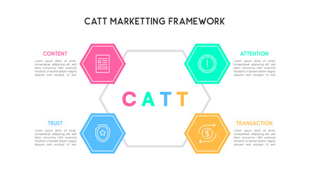 catt marketing framework hexagonal process diagram vector image