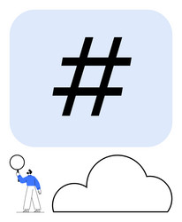large metadata tag symbol in blue square with tiny vector image
