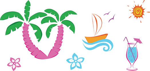 Cute summer icons vector