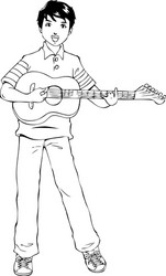 Teen playing guitar vector