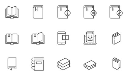 Book flat line icons set vector