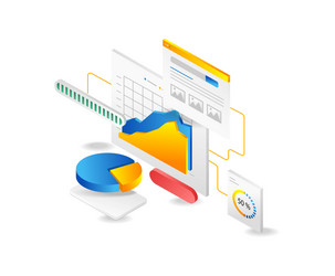 isometric web analytics concept data analysis vector image